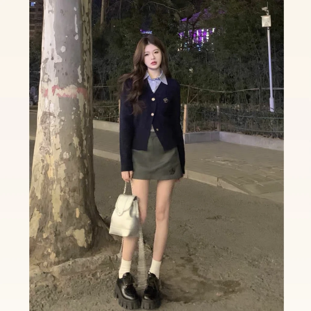 【四件套】DD00002短裙毛衣开衫衬衫套装秋款短款可甜可盐系穿搭