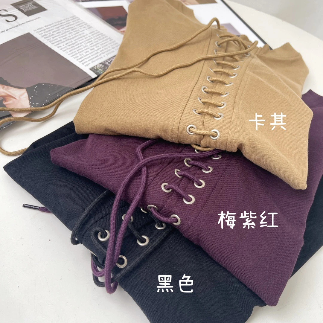 W00403正反穿后背系带设计感时尚T恤女法式小众新款半袖短袖