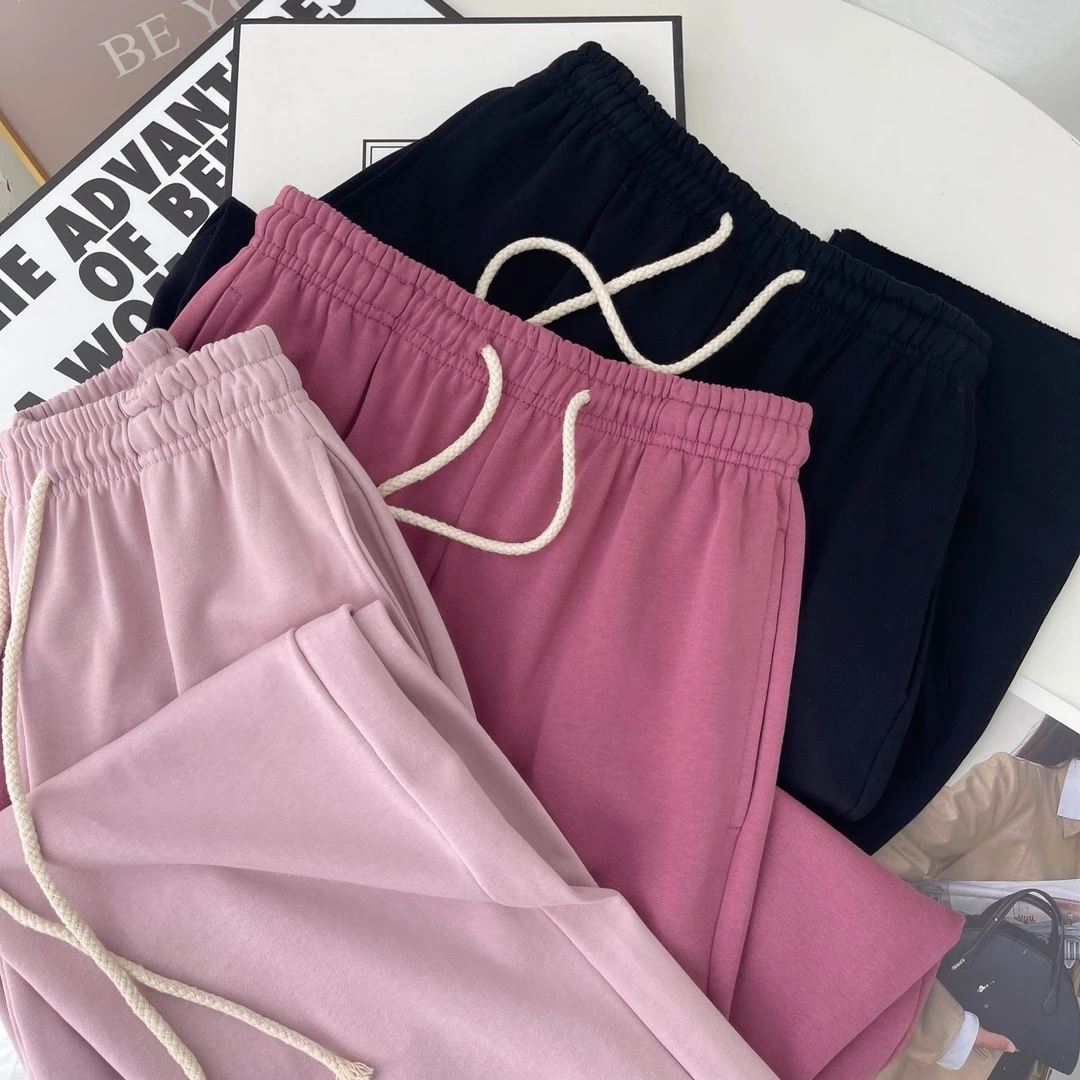 W00488六色入~韩版高腰抽绳盐系拖地裤直筒阔腿休闲长裤女