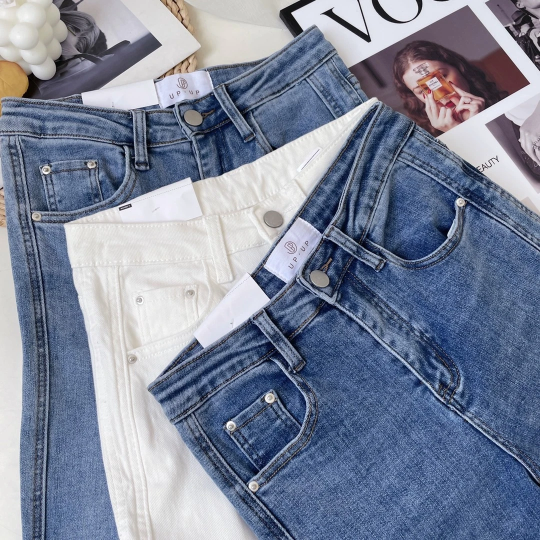 W00120弹力牛仔裤直筒九分烟管裤