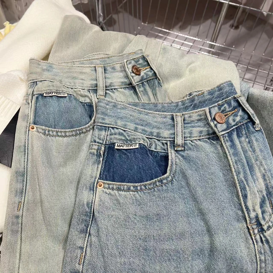 W00697男友风通勤风显瘦牛仔裤（扣眼已开，裤脚挽起，介意勿拍）