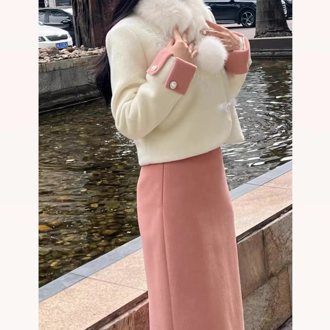 W00648国风呢子可爱套装半裙套装女