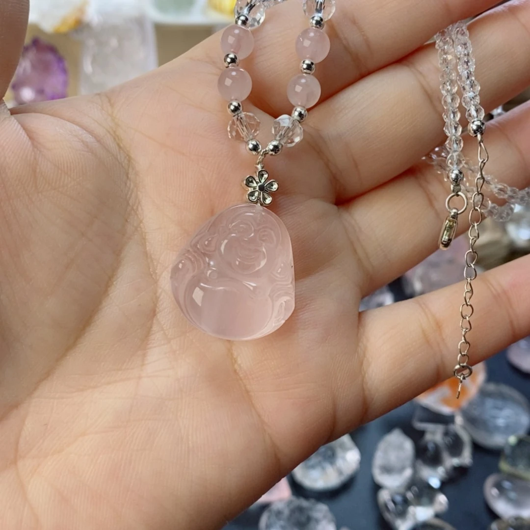 【闪购商品】水晶颈饰未镶嵌粉水晶佛公项链