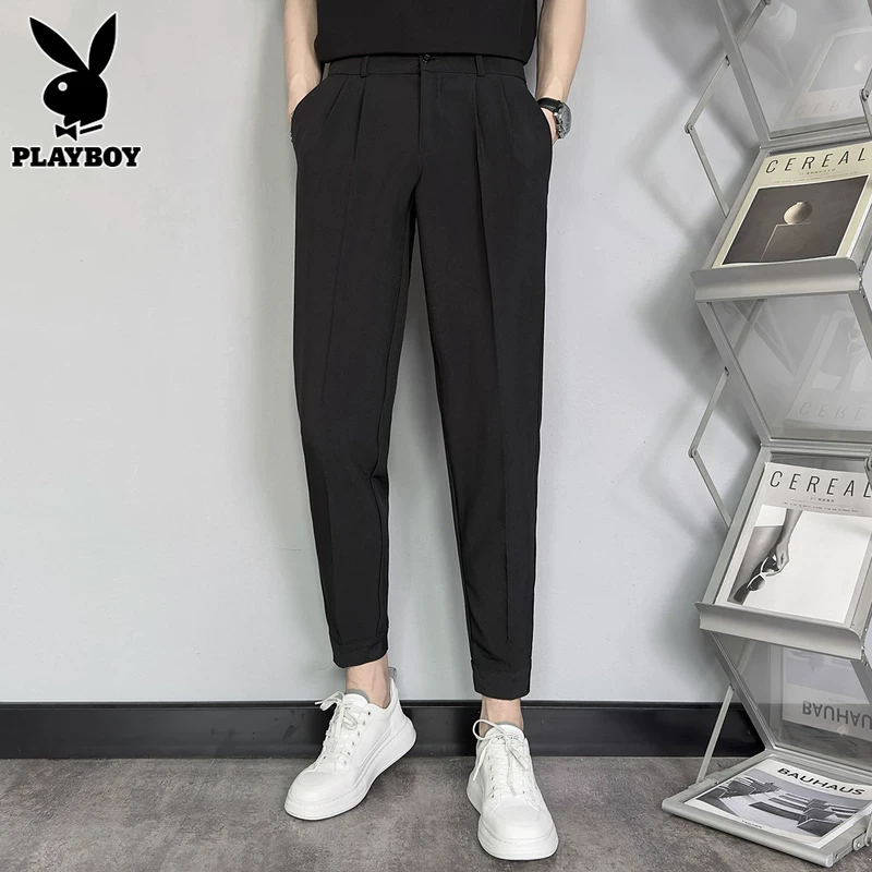 花花公子休闲裤男士九分西裤秋季新款潮流百搭修身小脚长裤子男裤