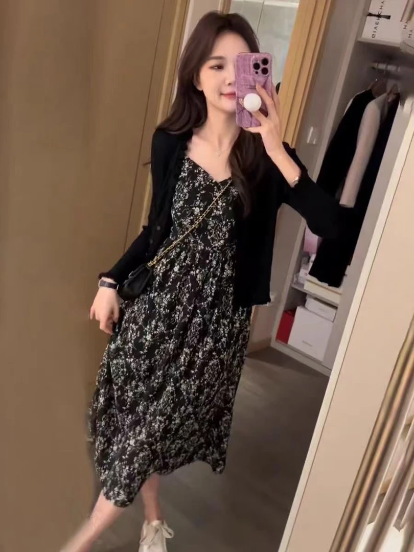 夏季新款碎花吊带背心连衣裙