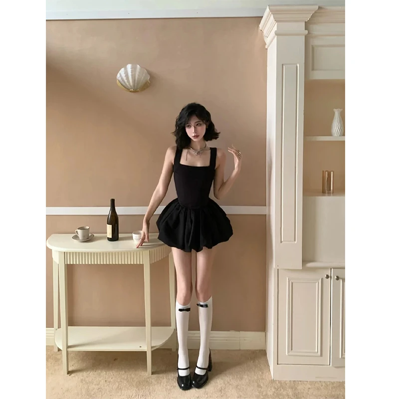 2025秋季甜美风公主气质黑色高级感收腰显瘦蓬蓬裙女小黑裙礼服