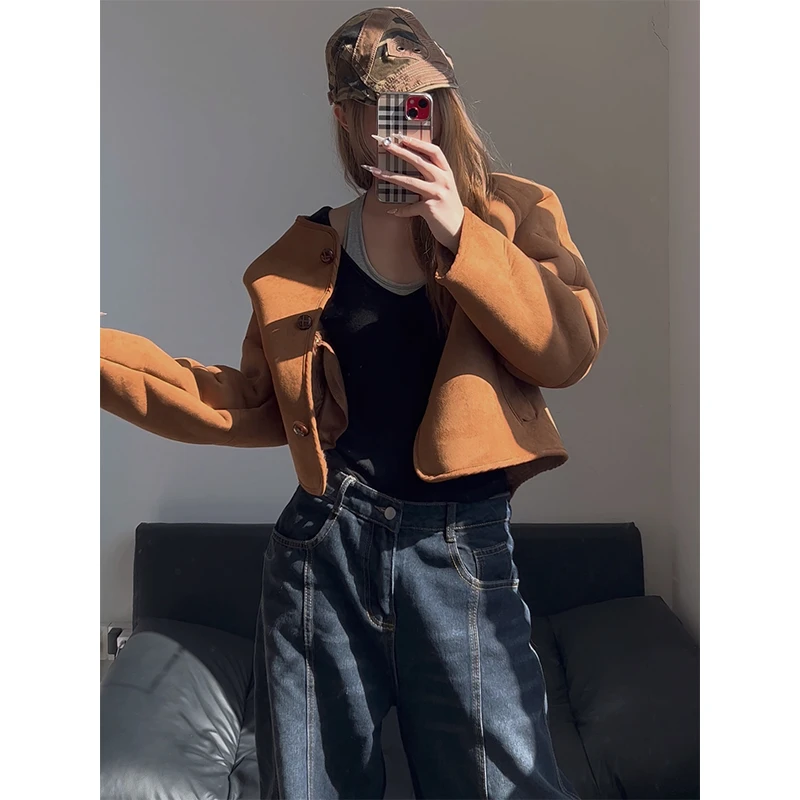 2024秋冬新款时尚复古宽松高级感外套小个子短款气质保暖百搭上衣
