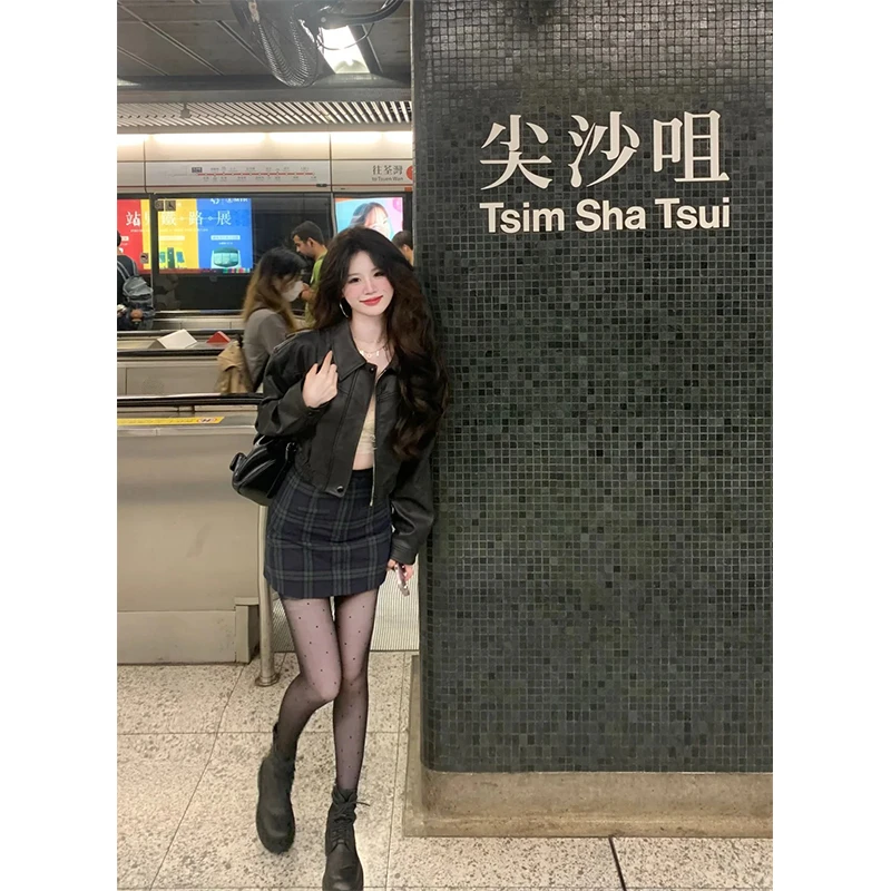 2025秋季新款时尚韩系休闲风设计感减龄长袖外套高腰显瘦百搭短裙