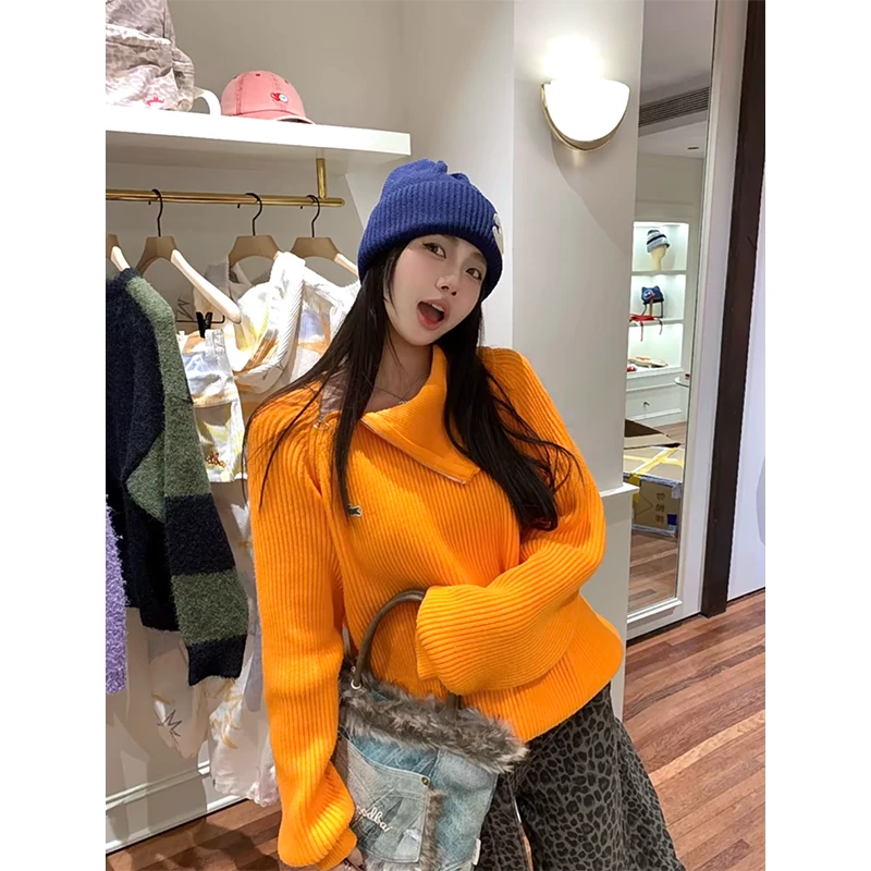 2024冬季新款不规则翻领设计感气质毛针织衫时尚潮流豹纹阔腿裤