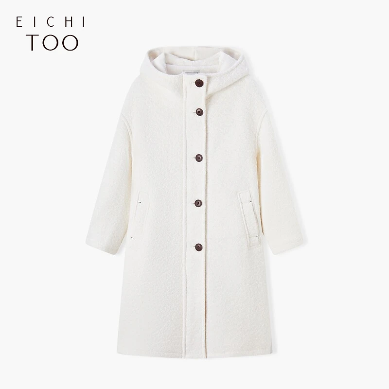 A092爱居兔冬季休闲时尚少女感连帽大衣外套EWDAJ4N010A
