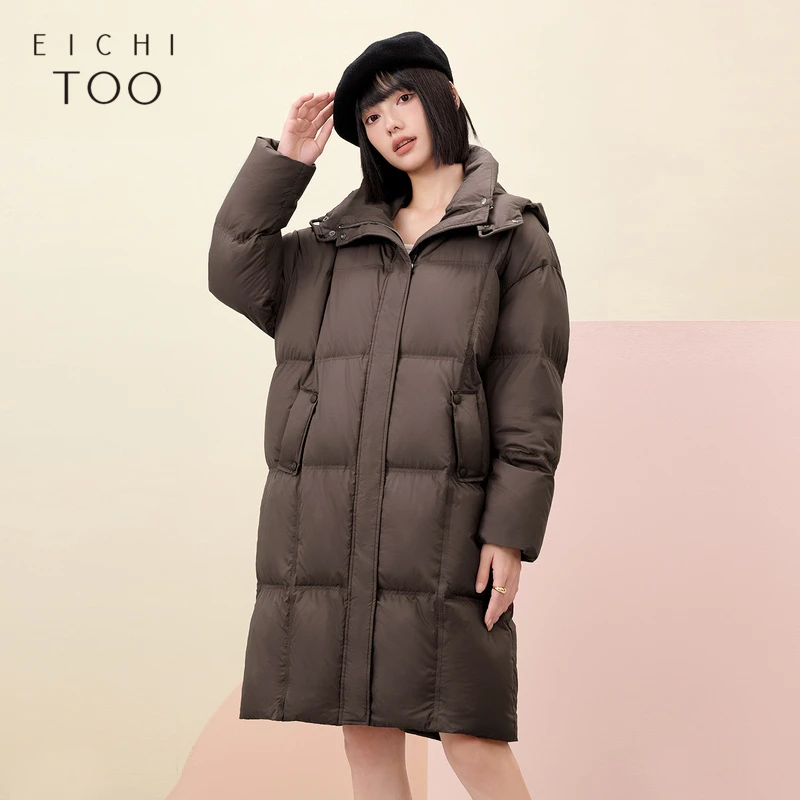 A爱居兔冬季新款氛围感连帽中长款廓形羽绒服EWRAJ4P027A