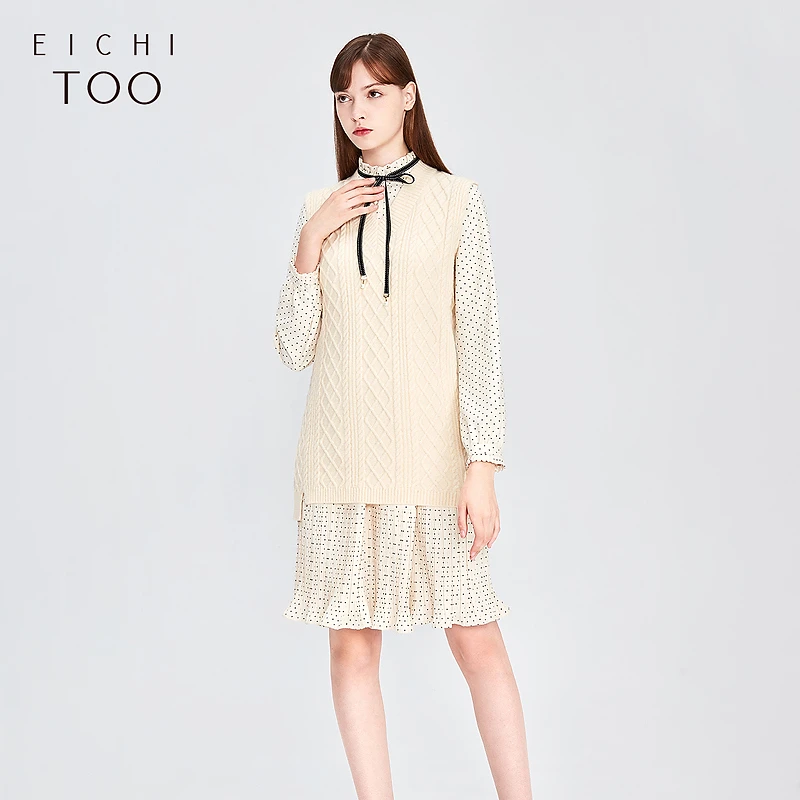 A爱居兔女装秋冬荷叶边拼接设计两件式连衣裙EQLFJ4K802A