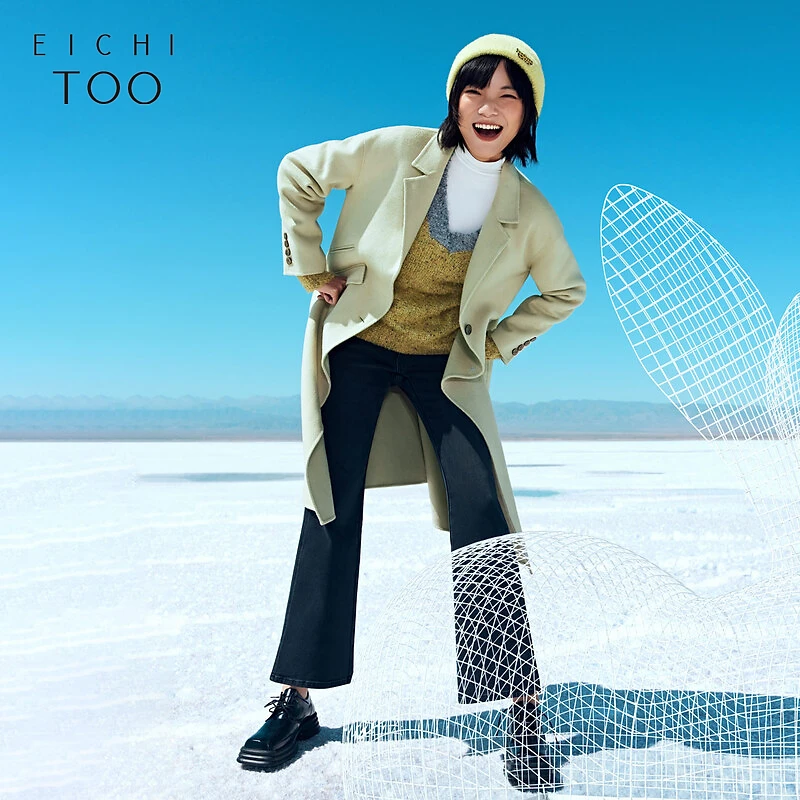 A爱居兔女装斜口袋设计中长款双面呢大衣EWDSJ4M016A