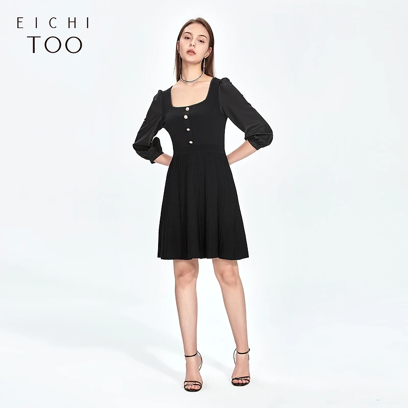 A爱居兔女装通勤风方领设计时尚针织衫连衣裙裙子EQLSJ1L804A