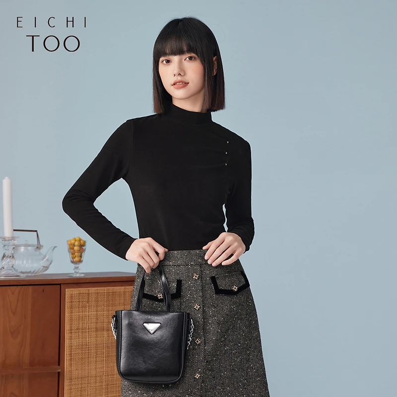 A爱居兔冬季新款基础款半高领黑色简约打底衫针织衫ENZZJ4N003A