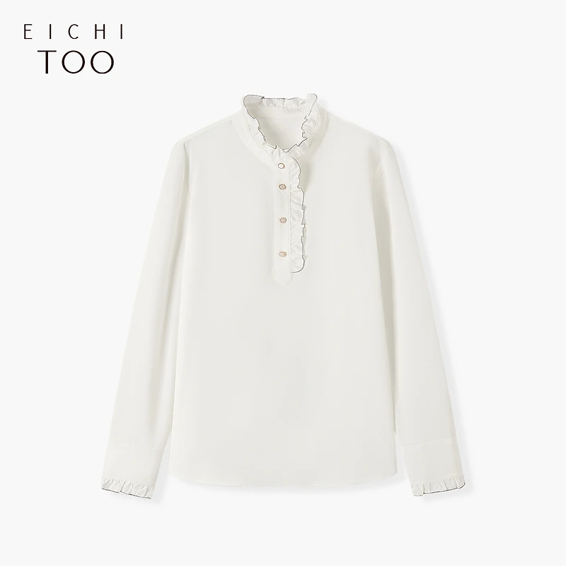 A爱居兔通勤职场木耳边设计感长袖衬衫ENSAJ1P022A