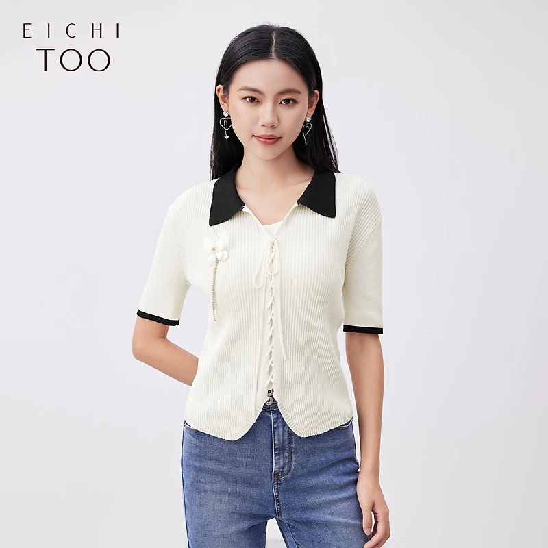 B爱居兔时尚显瘦显腰身绑带设计撞色中袖ENZJJ1N001A