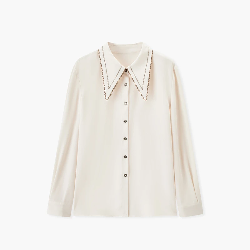 A爱居兔撞色花边复古时尚小众长袖衬衫ENEAJ3N012A