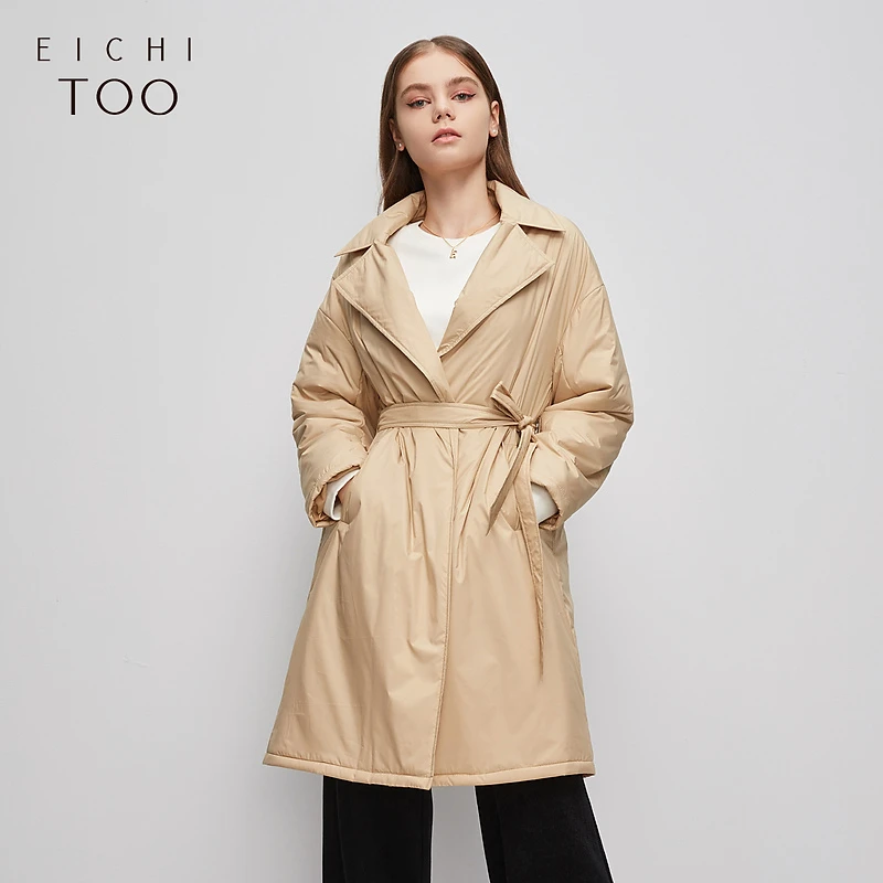 A爱居兔冬女通勤风本布腰带外套女上衣EWMAJ4L005A