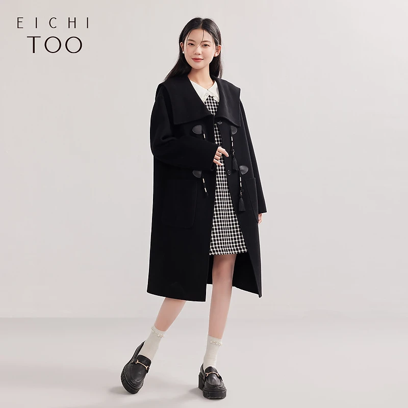 A075爱居兔流苏扣通勤时尚双面呢大衣EWDSJ4M011A