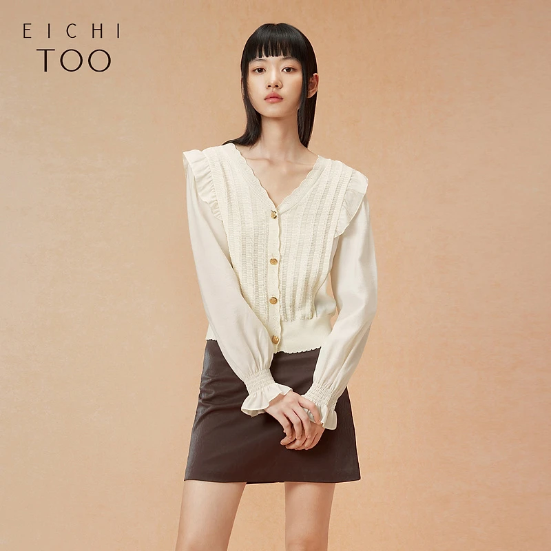 A爱居兔新款肌理感浪漫长袖假两件打底针织衫ENZAJ3P017A