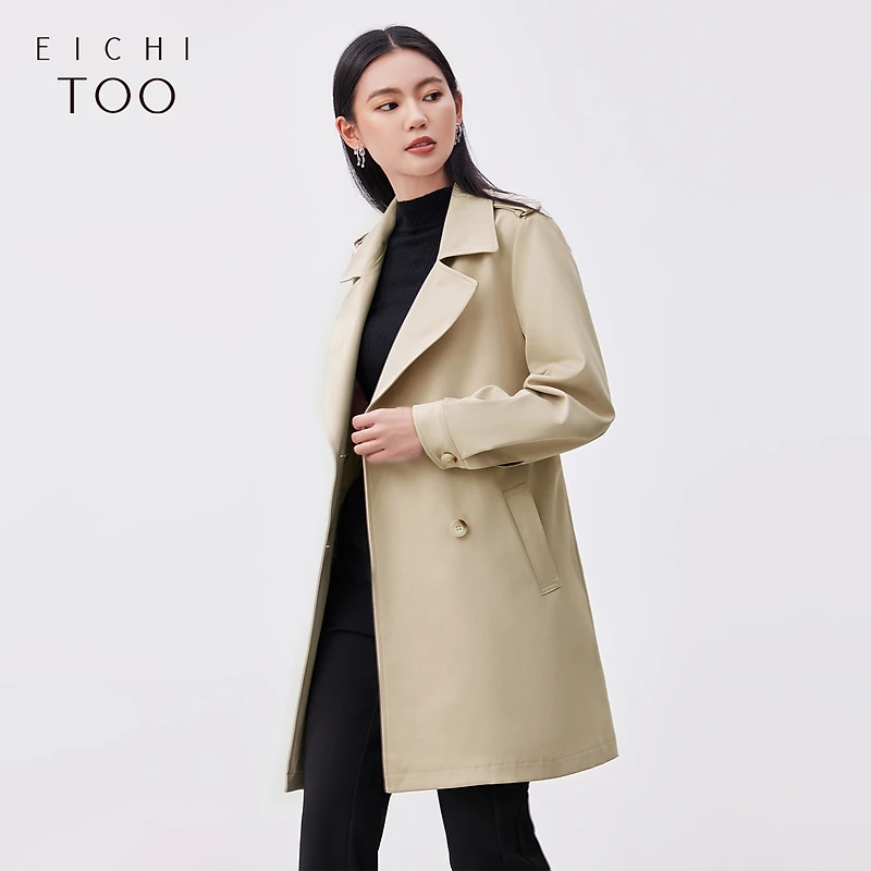 A爱居兔经典卡其色基础款时尚风衣外套EWFAJ1N006A