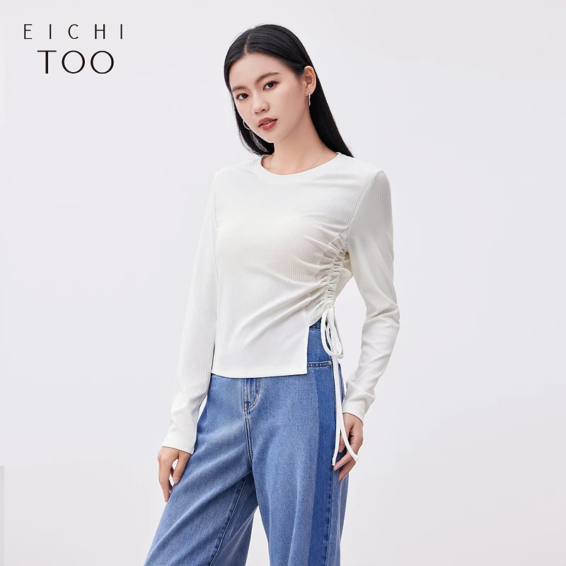 a爱居兔女装休闲设计感抽绳修身时尚长袖针织衫ENZCJ1N004A