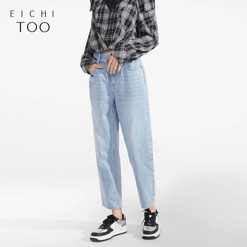 A295爱居兔宽松不规则裤门襟设计显腿型牛仔裤EKNAJ1M022A