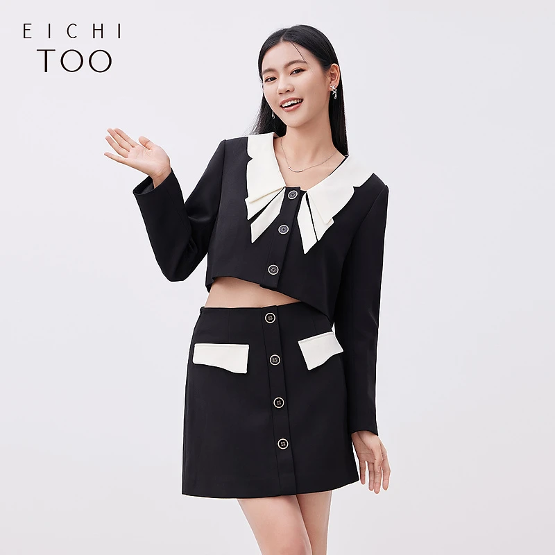 B爱居兔撞色短上衣搭配高腰半身裙套装ETEBJ1N001A