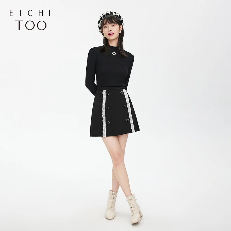 A爱居兔女装单裙拼接荷叶面通勤时尚半身裙EQDDJ3M009A