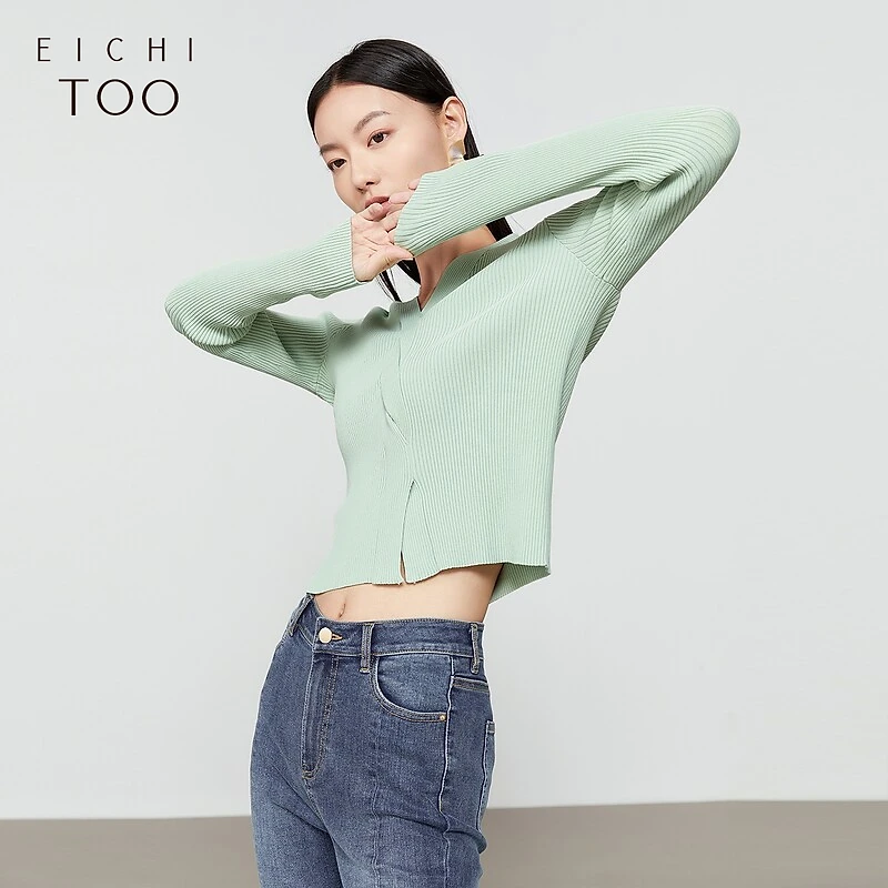 A爱居兔长袖针织衫女春季职场干练修身版型毛衣女上衣ENZAJ1M016A