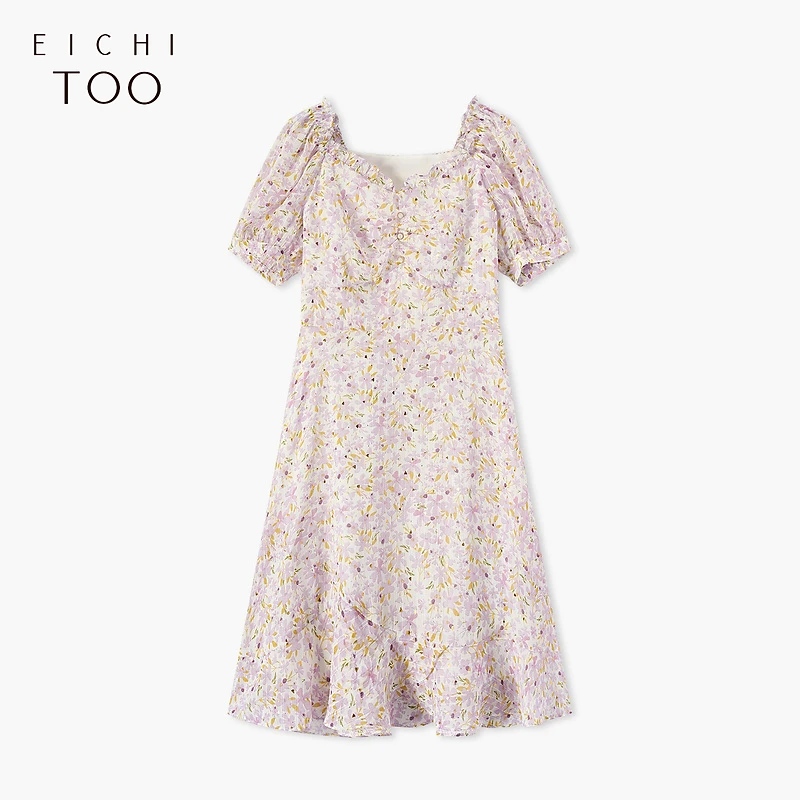 A爱居兔法式方领时尚短袖短袖连衣裙EQLBJ2N087A