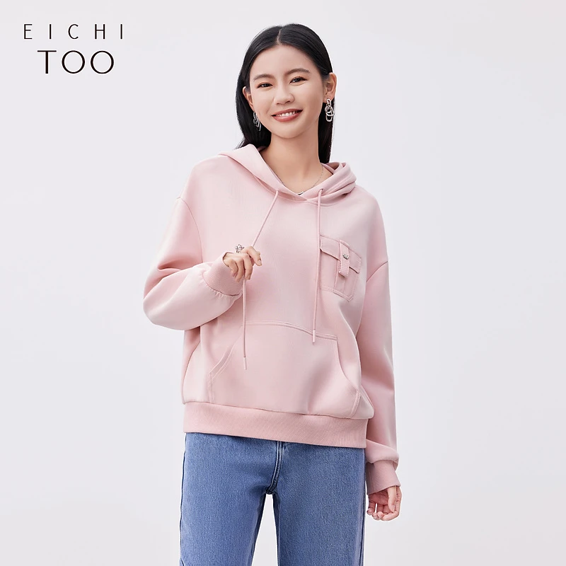 A爱居兔少女粉休闲时尚空气感连帽卫衣ENZWJ1N001A