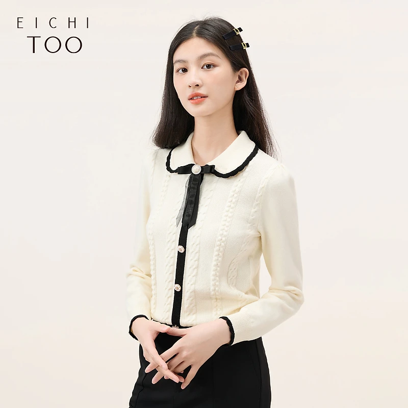 A爱居兔经典黑白撞色小香风时尚针织衫ENZAJ3N019A