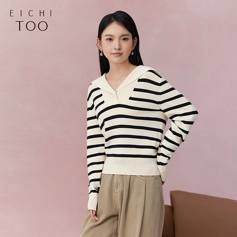 B爱居兔复古海军领时尚条纹长袖针织衫ENZAJ1P006A