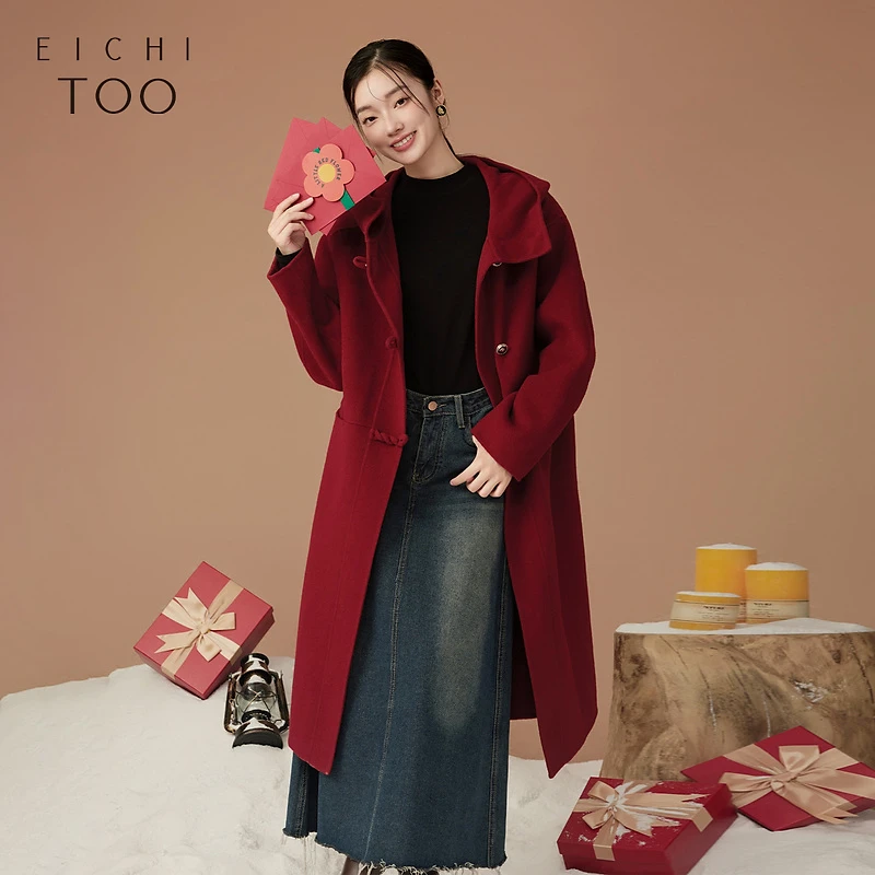 【重百优选】爱居兔新年氛围感时尚保暖连帽双面呢大衣EWDSJ4N018A