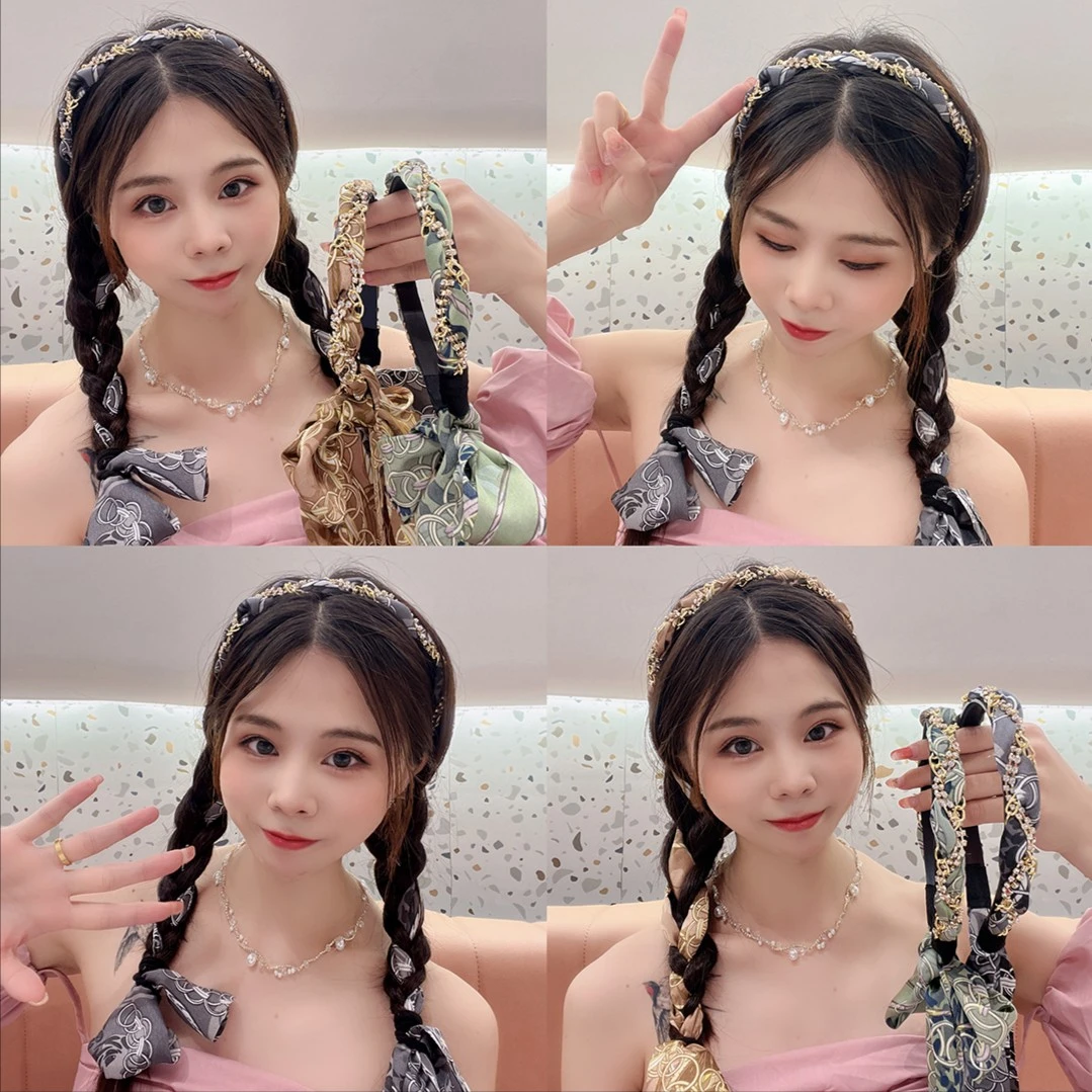 轻奢链条复古风法式飘带发箍一体式发箍可爱发带