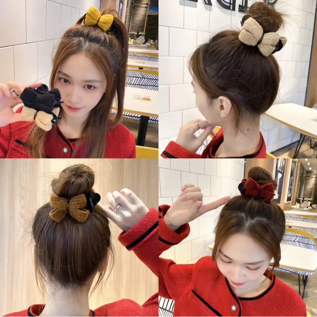 非金属亚克力时尚秋冬咖系超仙针织蝴蝶结丸子头甜美