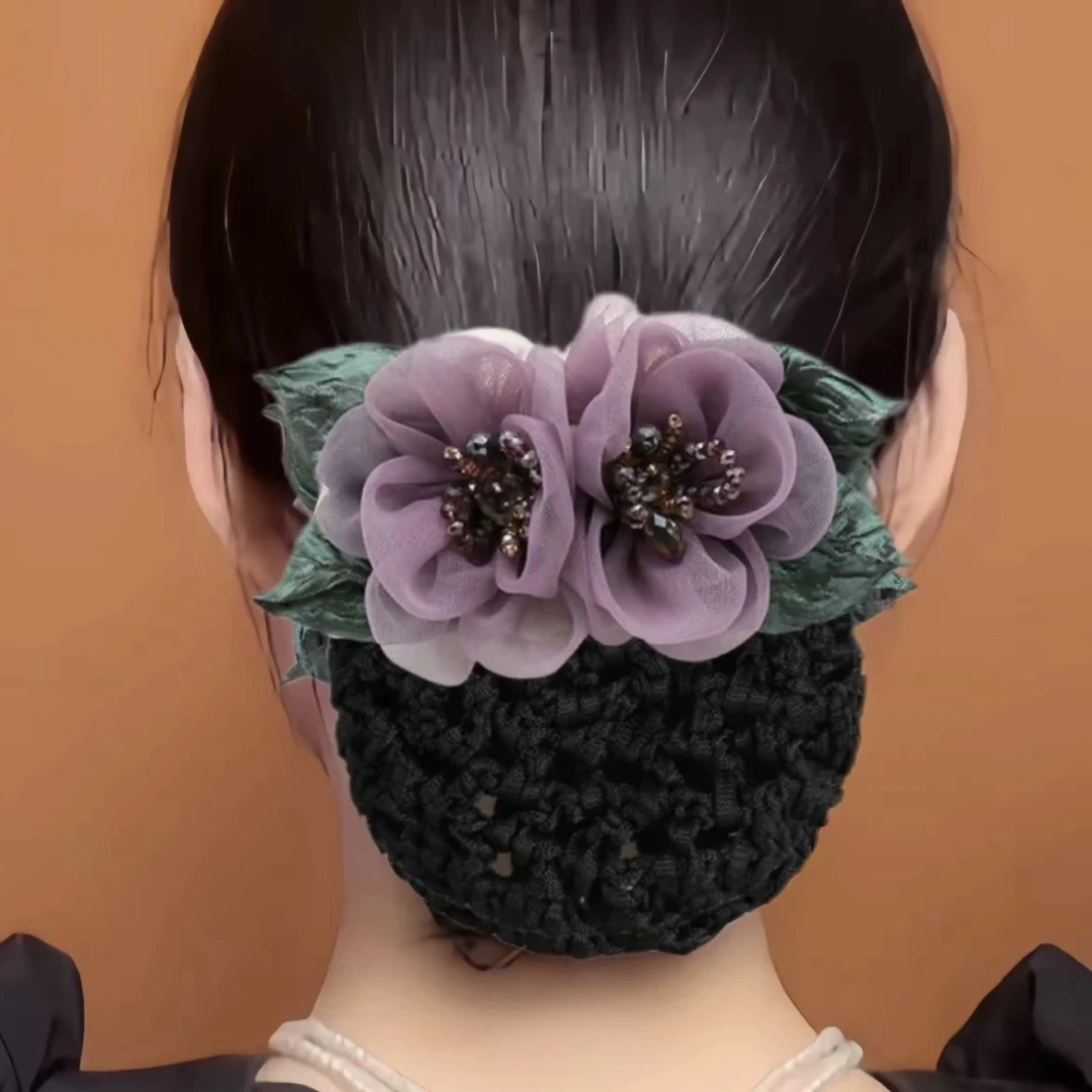 2025爆款花朵花苞发网韩版简约气质百搭发夹优雅时尚发夹头饰