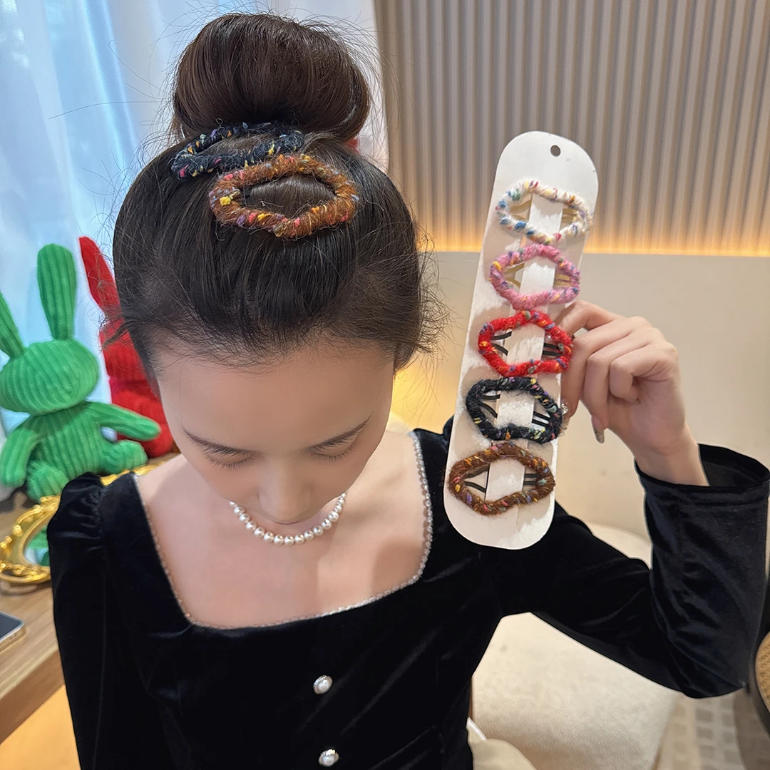 新品秋冬少女云朵爱心毛线发夹侧边刘海bb夹边夹可爱ins