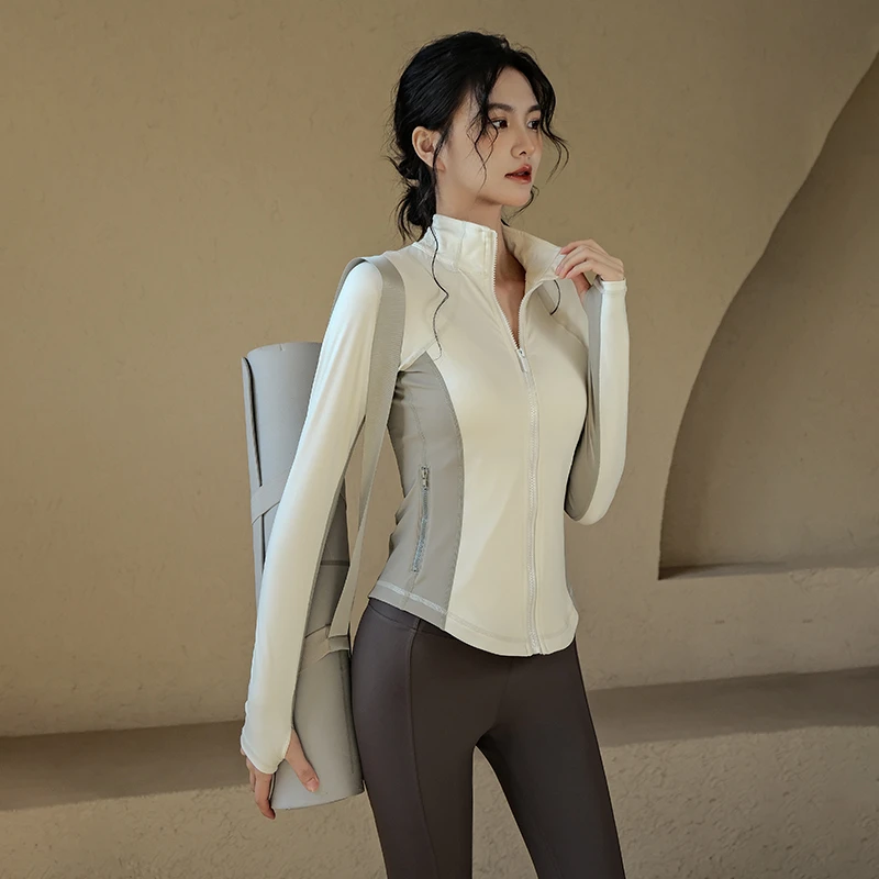 立领运动外套女健身服上衣长袖拉链开衫弹力速干跑步瑜伽服夏季款