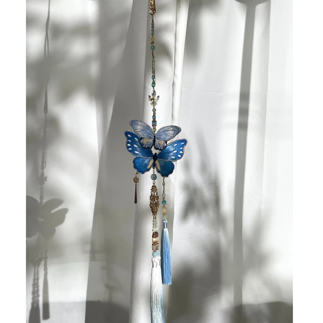 醉今朝国风工作室【蓝蝶衣挂件】刺绣披风配饰蝴蝶禁步古风挂件