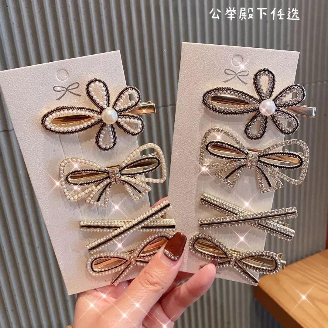 锌合金仿贝珠刘海夹甜美公主风发夹气质带钻四件套发饰头饰发饰批