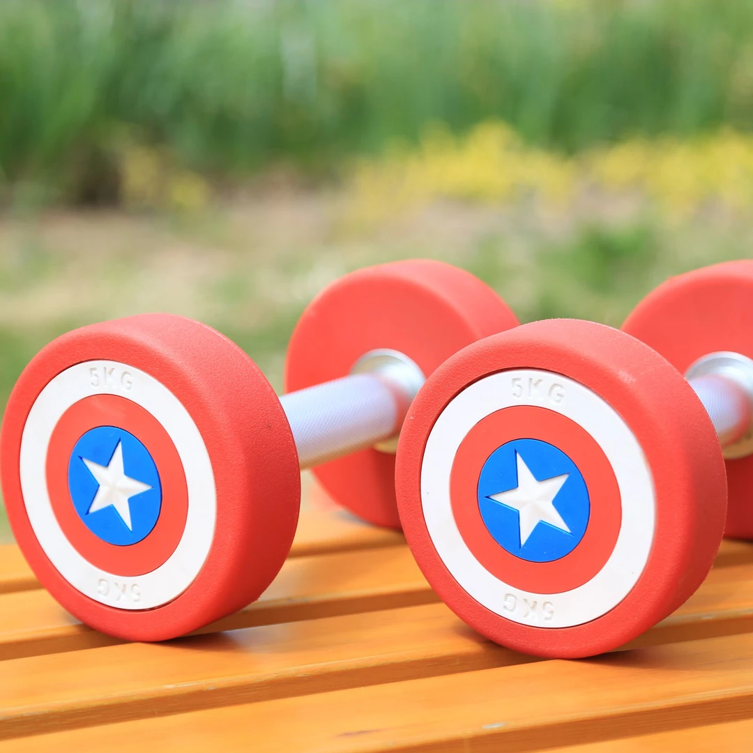美国队长PU包胶哑铃男士纯钢套装健身房专用大重量固定哑铃家用