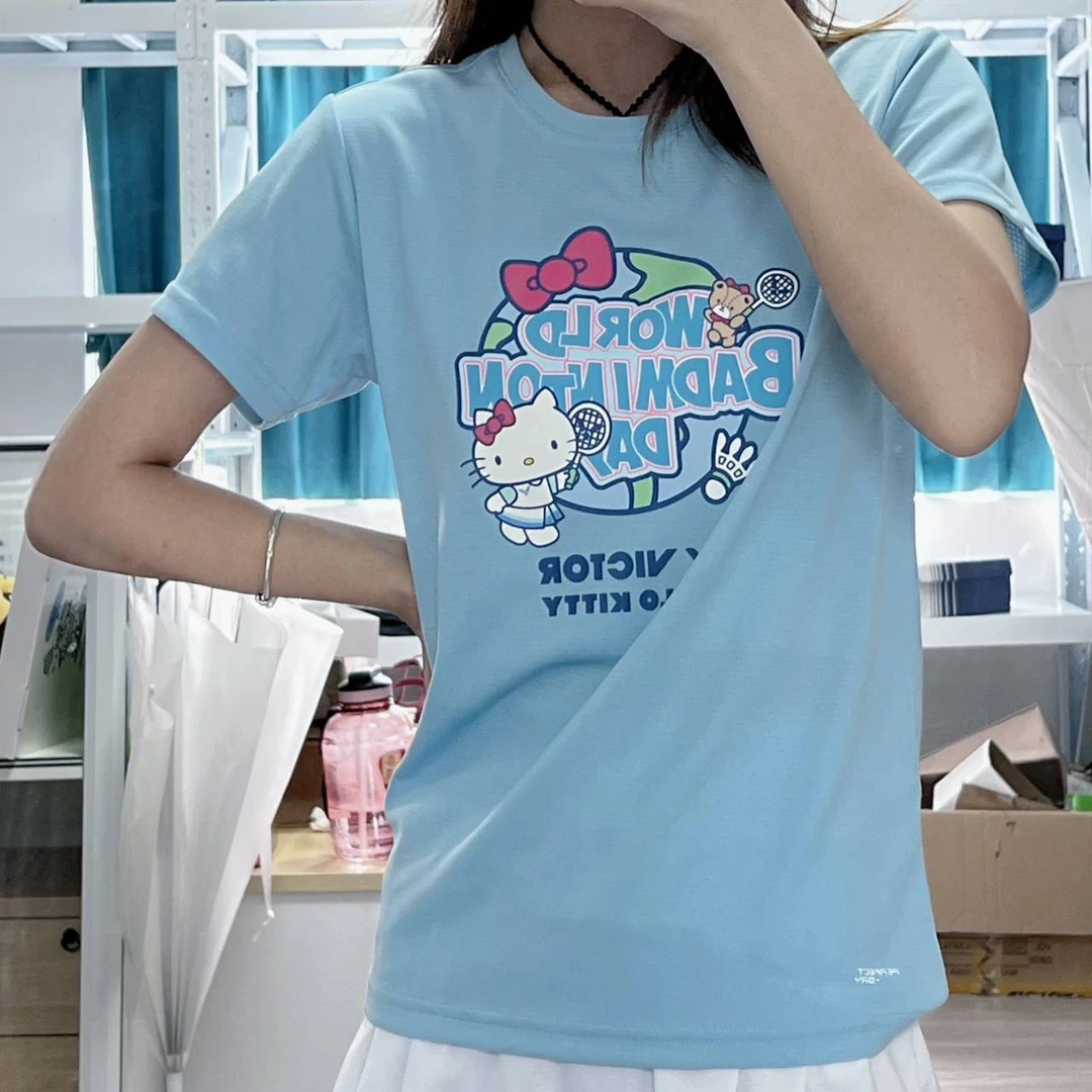 正品威克多victor胜利HelloKitty世界羽球日女生短袖T恤KT301女士