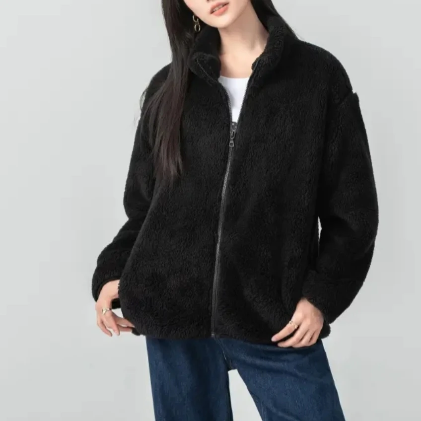 新款双面珊瑚绒立领加绒保暖抓绒衣拉链开衫短款外套001