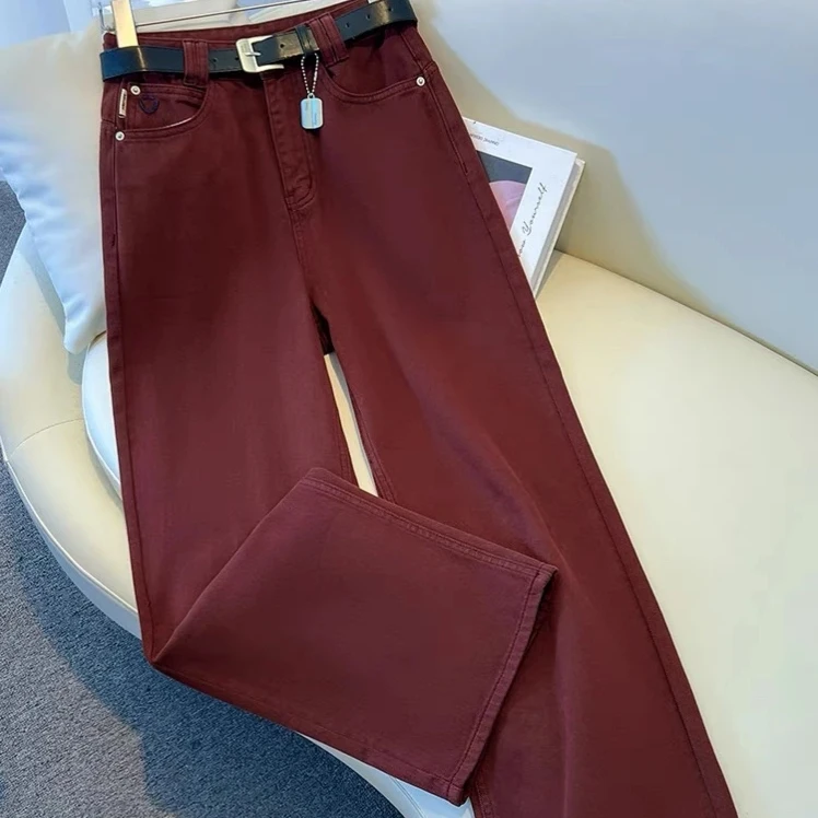 (塔苏)加长加绒高腰显瘦牛仔裤复古美式百搭设计感拖地裤8339