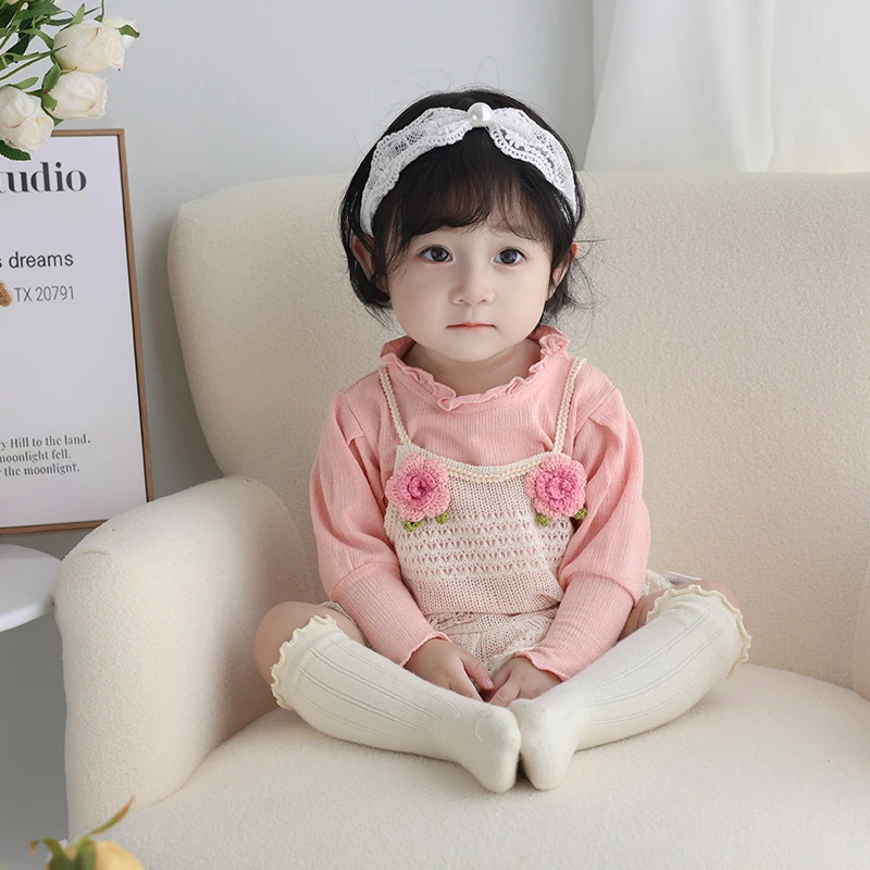 女宝宝包屁衣套装秋季婴儿衣服甜美针织吊带衫连体哈衣两件套春秋