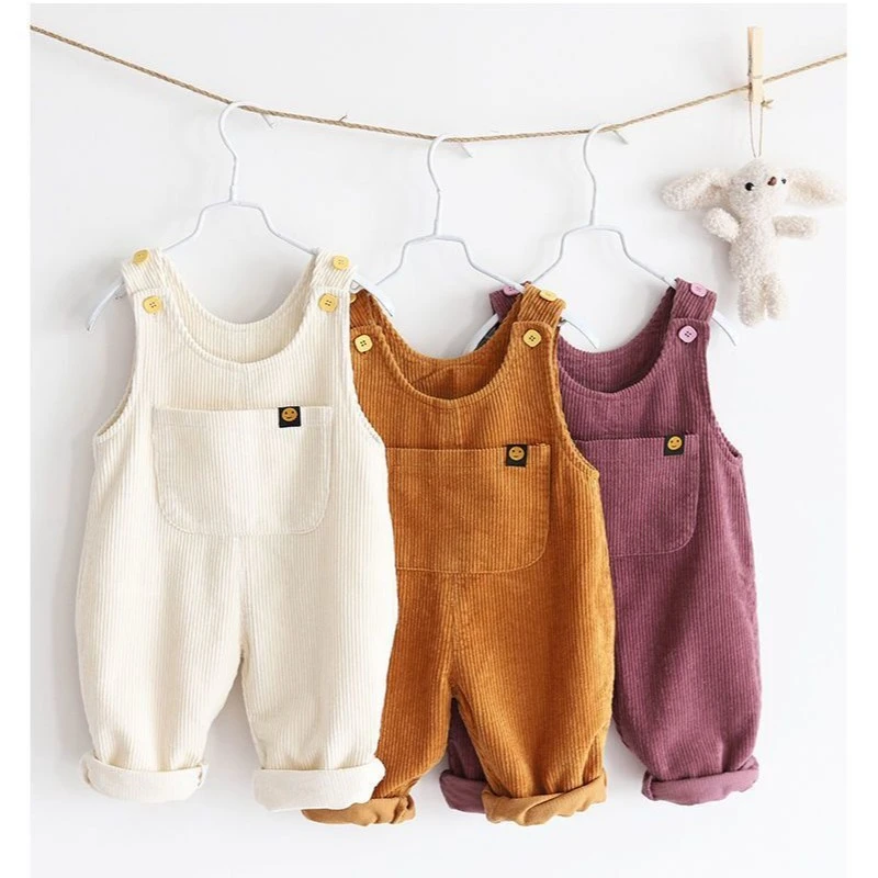 儿童背带裤灯芯绒裤子男童小童肩带扣长裤女童裤子秋冬新款春秋款