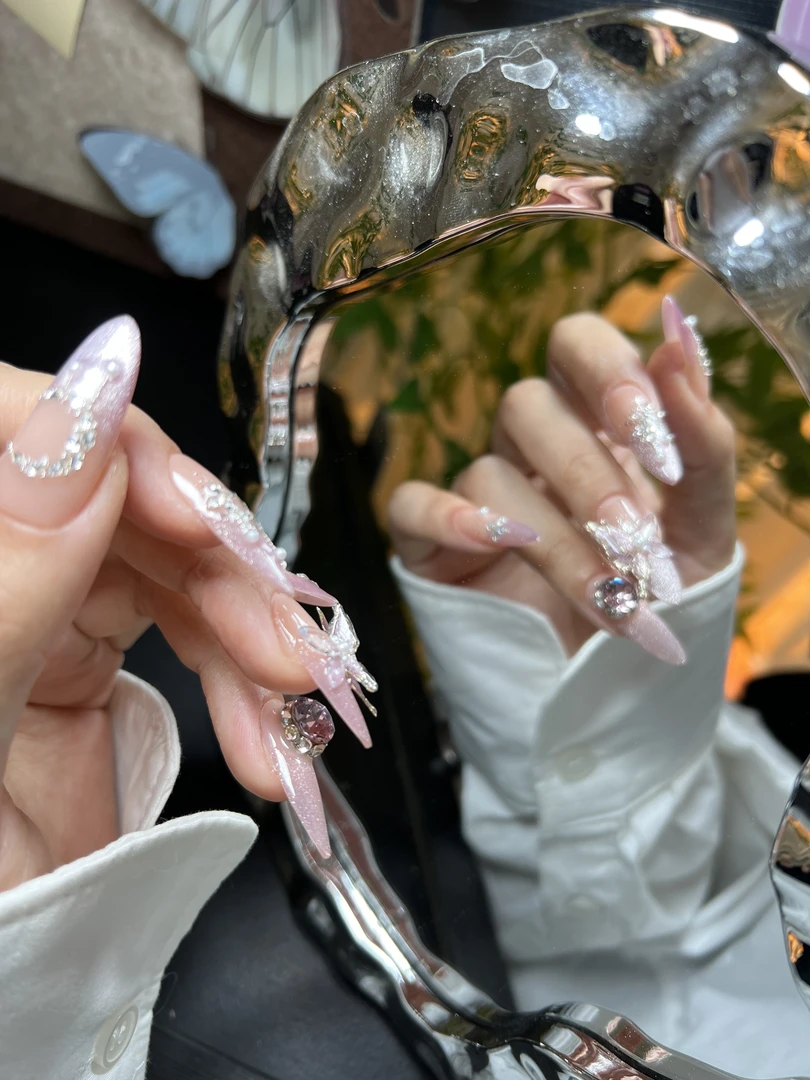 NINI[星河入梦]猫眼立体蝴蝶纯手工穿戴甲施家华子钻锆石可拆卸